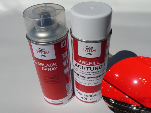 Spraydosen Set - Basis Autolack geeignet für Seat LS3H Rojo Emocion Rot UNI kein Metallic + Klarlack