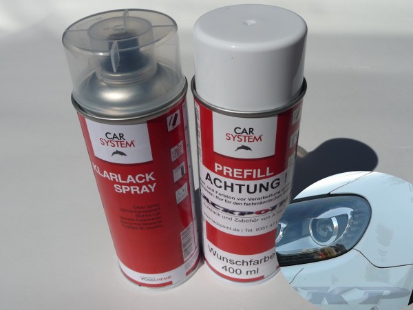Spraydosen Set - Basis Autolack VW/geeignet für Audi LB9A Candyweiß UNI kein Metallic + Klarlack